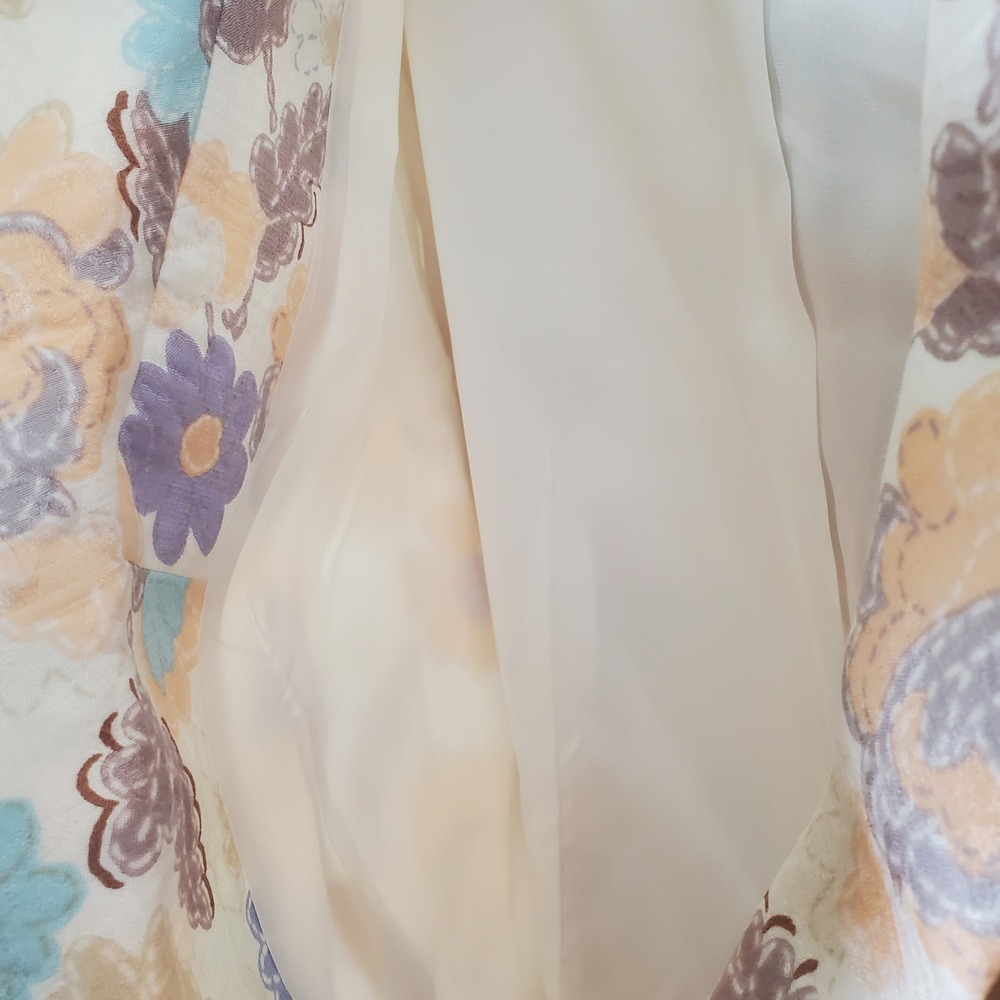 Neiman Marcus Cream & Peach Floral Silk & Cotton Cropped Vintage Blazer Size 14 - Picture 6 of 11